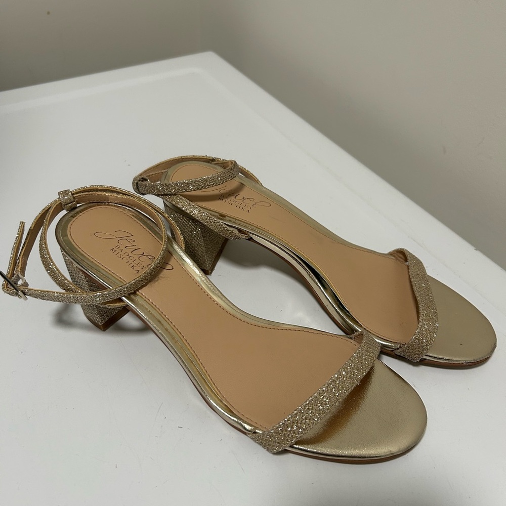 Jewel Badgley Mischka Danni II Block Heel Sandals Gold Silver Size 6
